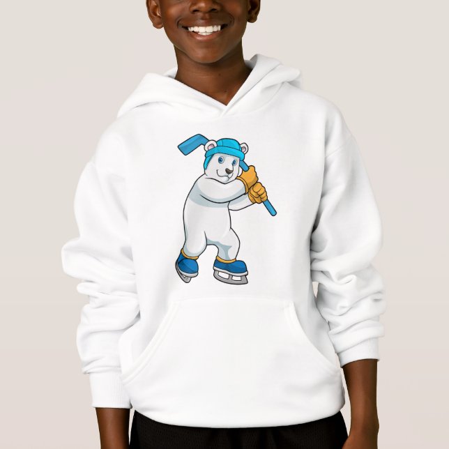 Polar bear at Ice hockey with Stick Hoodie (Front)
