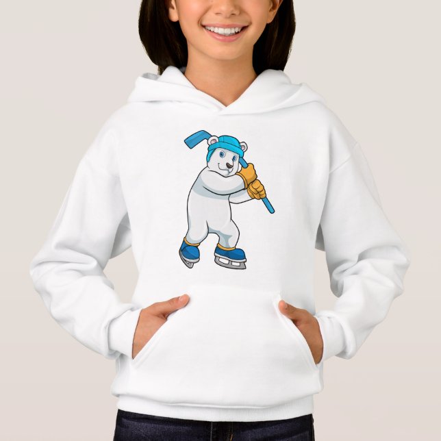 Polar bear at Ice hockey with Stick Hoodie (Front)