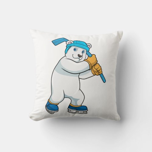 Polar bear at Ice hockey with Stick Throw Pillow
