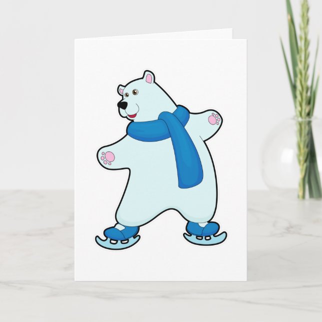 Polar bear at Ice skating with Scarf Card (Front)