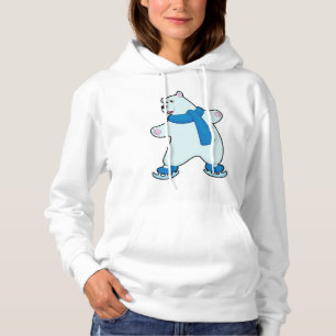 Polar bear at Ice skating with Scarf Hoodie