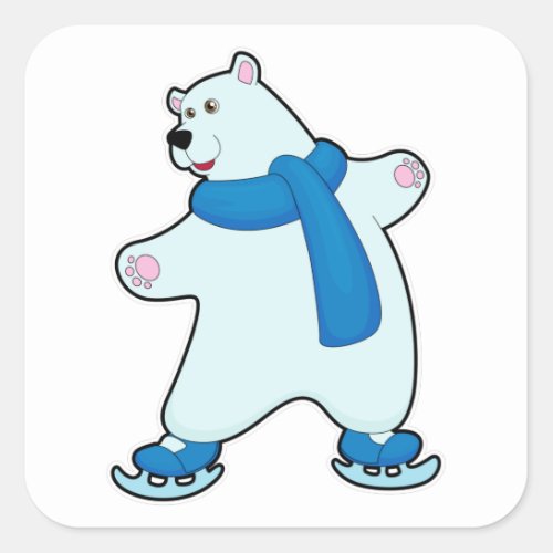 Polar bear at Ice skating with Scarf Square Sticker