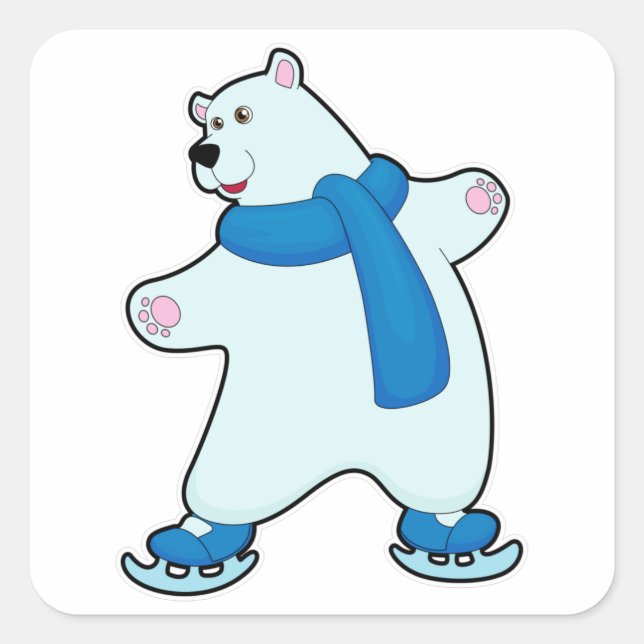 Polar bear at Ice skating with Scarf Square Sticker (Front)