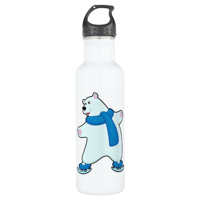 Polar bear at Ice skating with Scarf Stainless Steel Water Bottle (Front)