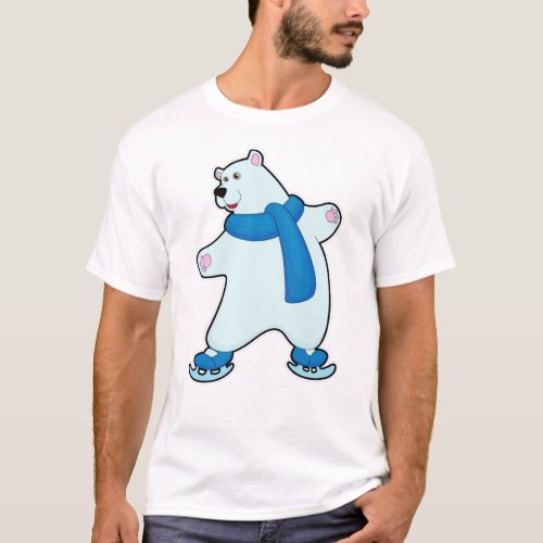 Polar bear at Ice skating with Scarf T_Shirt