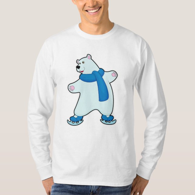 Polar bear at Ice skating with Scarf T-Shirt (Front)