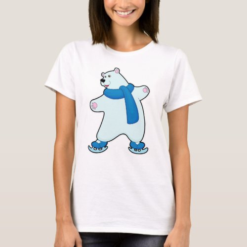 Polar bear at Ice skating with Scarf T_Shirt