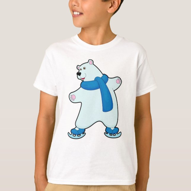 Polar bear at Ice skating with Scarf T-Shirt (Front)