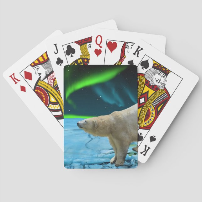 Polar Bear & Aurora Arctic Wildlife Art Deck Poker Cards (Back)