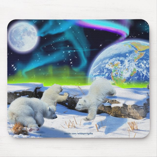 Polar Bear & Aurora Borealis Art Mousepad (Front)