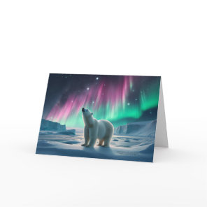 Polar Bear Aurora Borealis Northern Lights Arctic Holiday Card