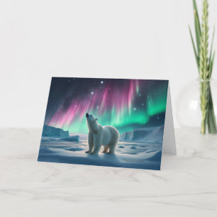 Polar Bear Aurora Borealis Northern Lights Arctic Holiday Card