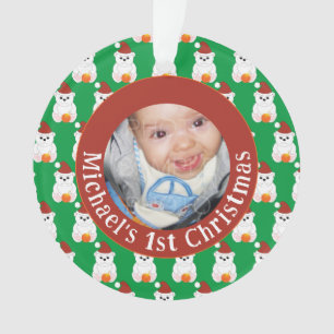 Polar bear baby 1st Christmas Customize photo text Ornament