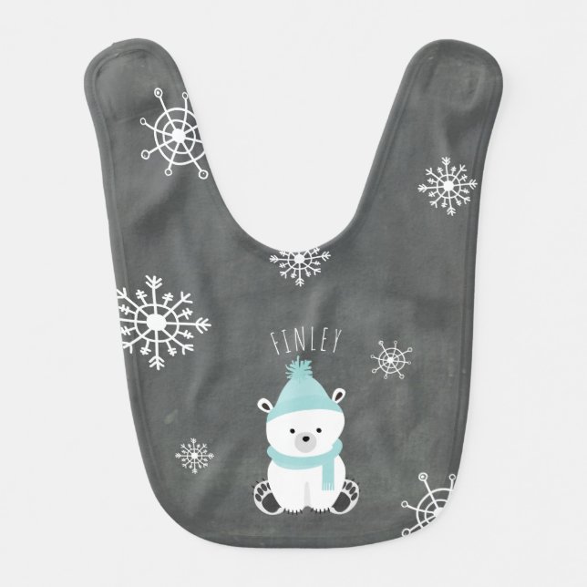 Polar Bear Baby Bib - Blue (Front)