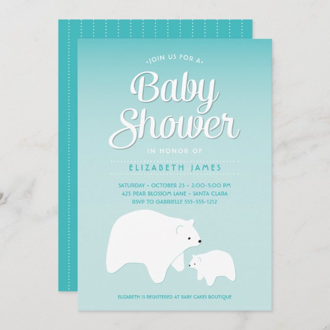 Polar Bear Baby Invitation (Front/Back)
