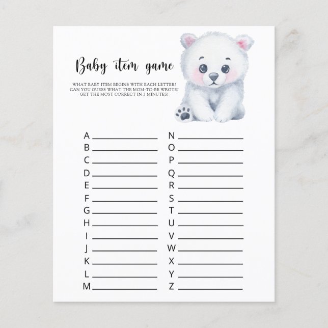 Polar bear - Baby Item Game. Baby Shower Game (Front)