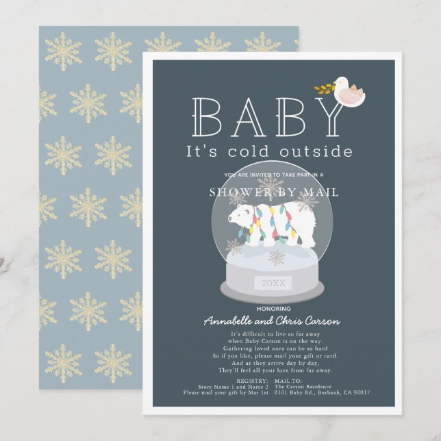 Polar Bear Baby Its Cold Blue Baby Shower by Mail Invitation (Front/Back)