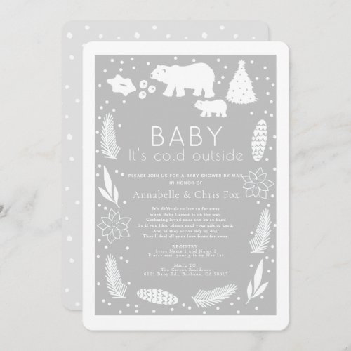 Polar Bear Baby Its Cold Gray Baby Shower by Mail Invitation