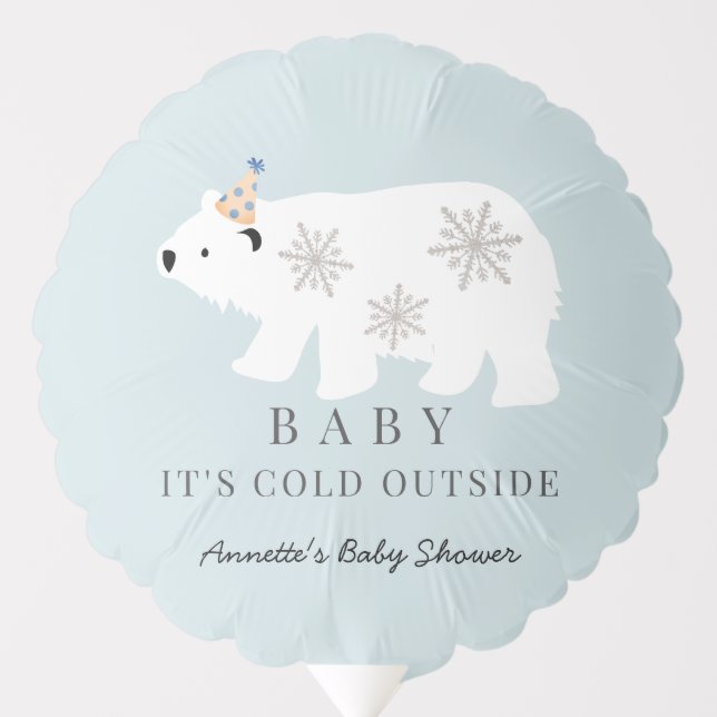 Polar Bear Baby It's Cold Outside Blue Baby Shower Balloon (Front)