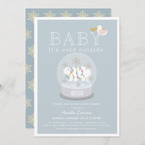 Polar Bear Baby Its Cold Outside Blue Baby Shower Invitation