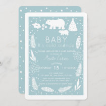 Polar Bear Baby It's Cold Outside Blue Baby Shower Invitation