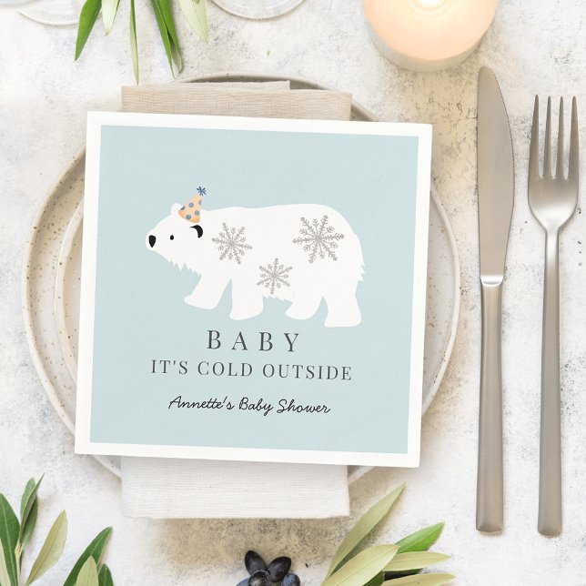 Polar Bear Baby It's Cold Outside Blue Baby Shower Napkins (Creator Uploaded)