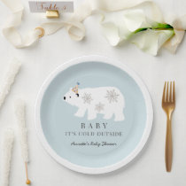Polar Bear Baby It's Cold Outside Blue Baby Shower Paper Plates
