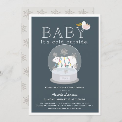 Polar Bear Baby Its Cold Outside Navy Baby Shower Invitation