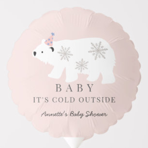 Polar Bear Baby It's Cold Outside Pink Baby Shower Balloon