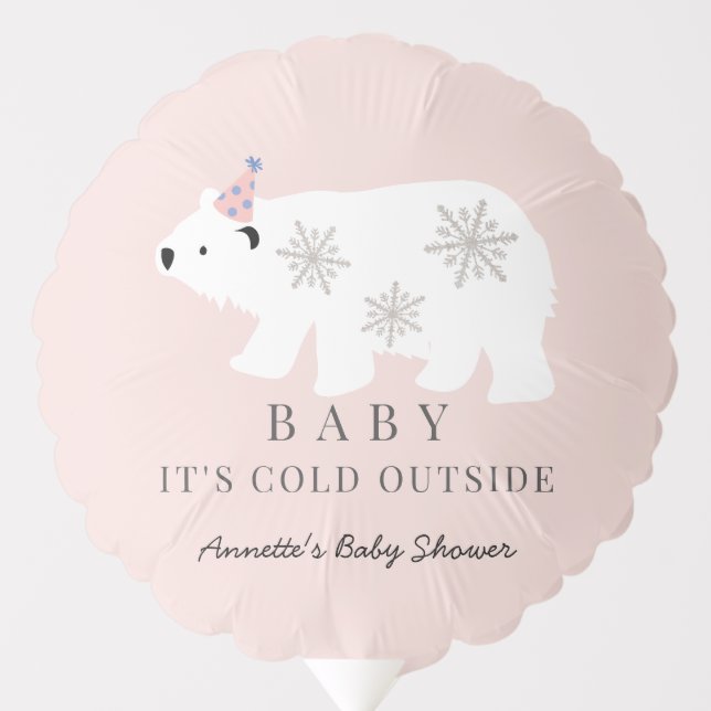 Polar Bear Baby It's Cold Outside Pink Baby Shower Balloon (Front)