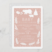 Polar Bear Baby It's Cold Outside Pink Baby Shower Invitation