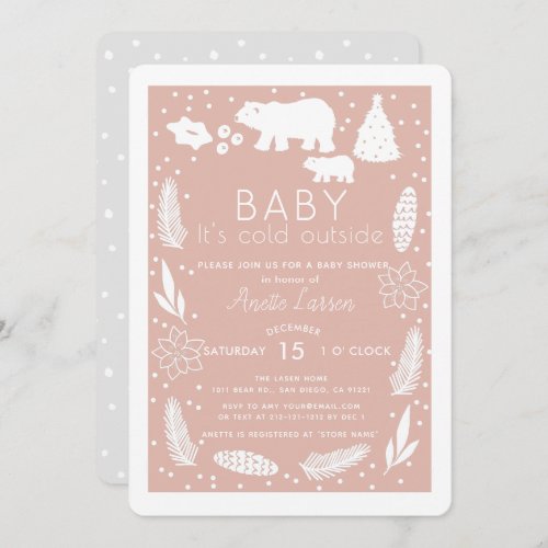 Polar Bear Baby Its Cold Outside Pink Baby Shower Invitation