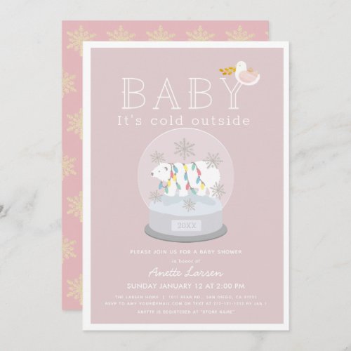 Polar Bear Baby Its Cold Outside Pink Baby Shower Invitation