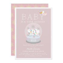 Polar Bear Baby Its Cold Outside Pink Baby Shower Invitation