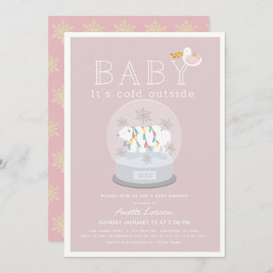 Polar Bear Baby Its Cold Outside Pink Baby Shower Invitation