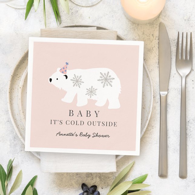 Polar Bear Baby It's Cold Outside Pink Baby Shower Napkins (Creator Uploaded)