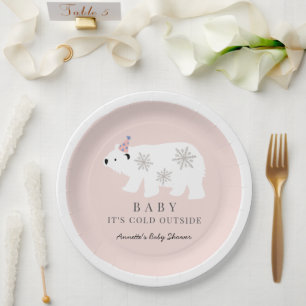 Polar Bear Baby It's Cold Outside Pink Baby Shower Paper Plates