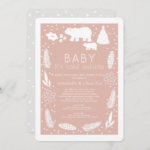 Polar Bear Baby Its Cold Pink Baby Shower by Mail Invitation