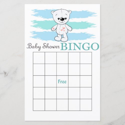 Polar bear baby shower bingo card