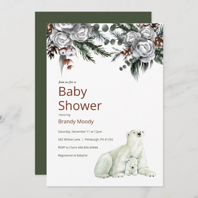 Polar Bear Baby Shower Invitation (Front/Back)