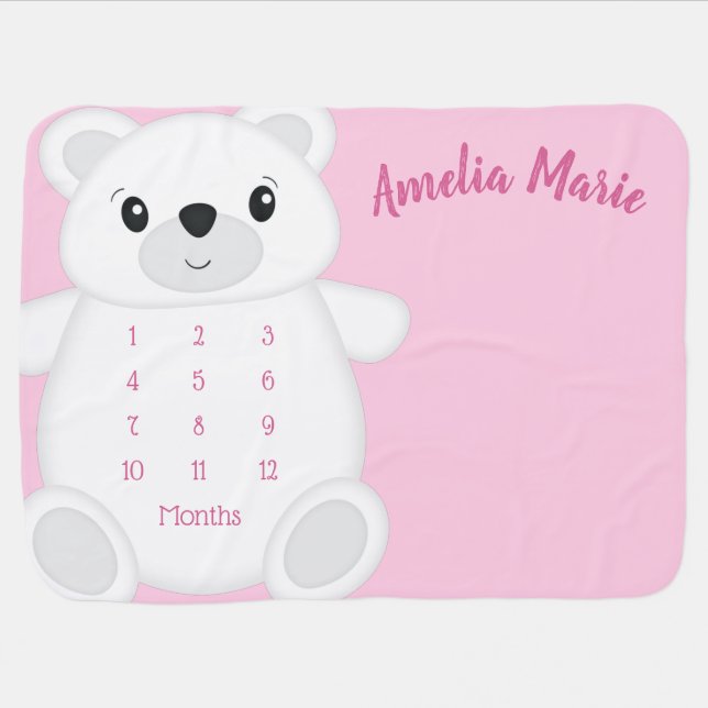 Polar Bear Baby Shower Pink Baby Blanket (Horizontal)