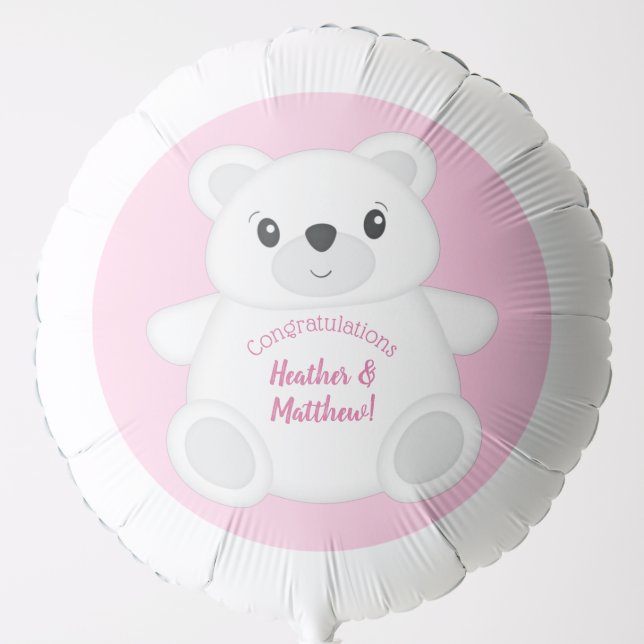 Polar Bear Baby Shower Pink Balloon (Front)