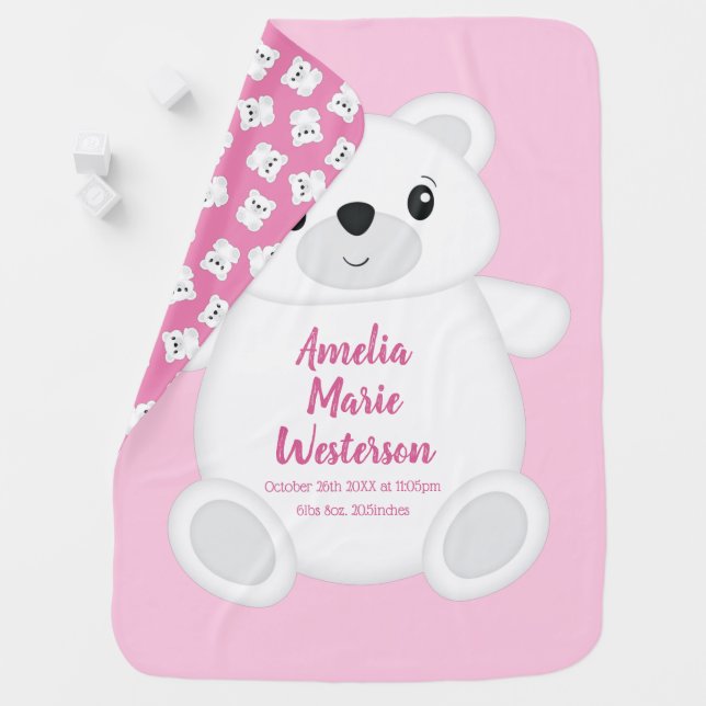 Polar Bear Baby Shower Pink Blanket (In Situ)