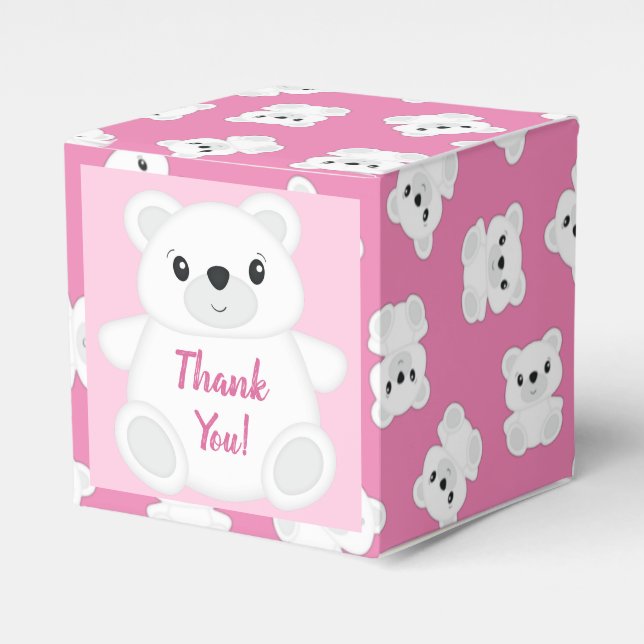 Polar Bear Baby Shower Pink Favor Boxes (Front Side)