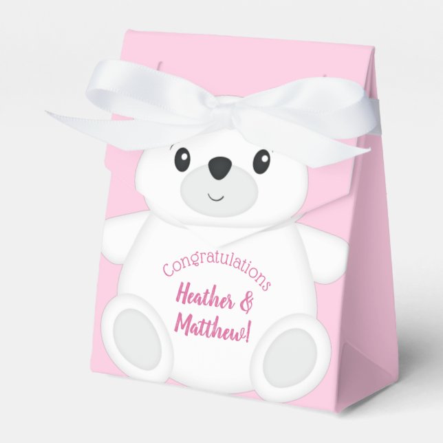 Polar Bear Baby Shower Pink Favor Boxes (Front Side)