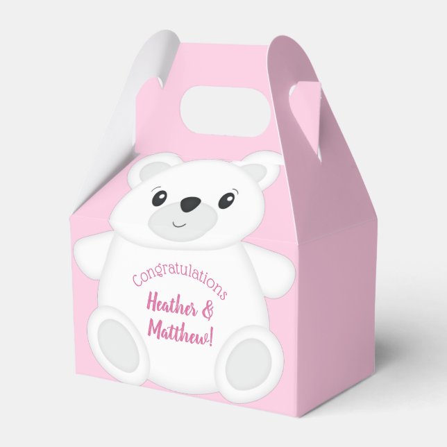 Polar Bear Baby Shower Pink Favor Boxes (Front Side)