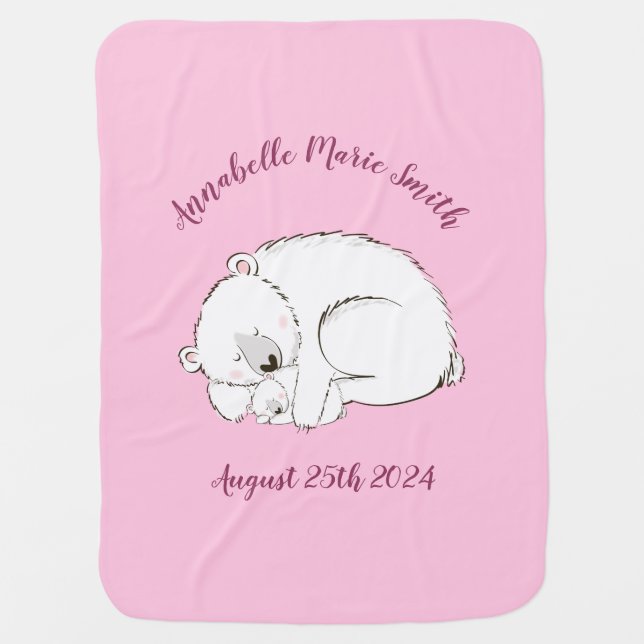 Polar Bear Baby Shower Pink Girl Baby Blanket (Front)