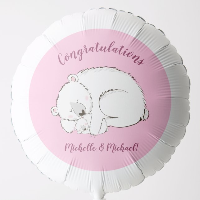 Polar Bear Baby Shower Pink Girl Balloon (Front)