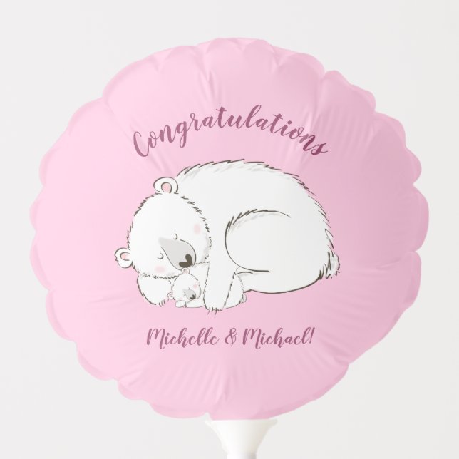 Polar Bear Baby Shower Pink Girl Balloon (Front)