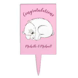 Polar Bear Baby Shower Pink Girl Cake Topper